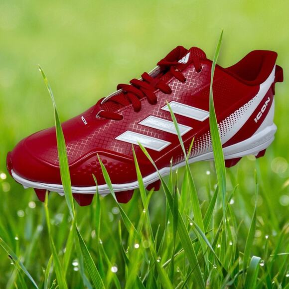 adidas Icon 7 MD Baseball Cleats Mens Sz 10  Red Ironskin I.1.9 Sporty - Picture 1 of 16